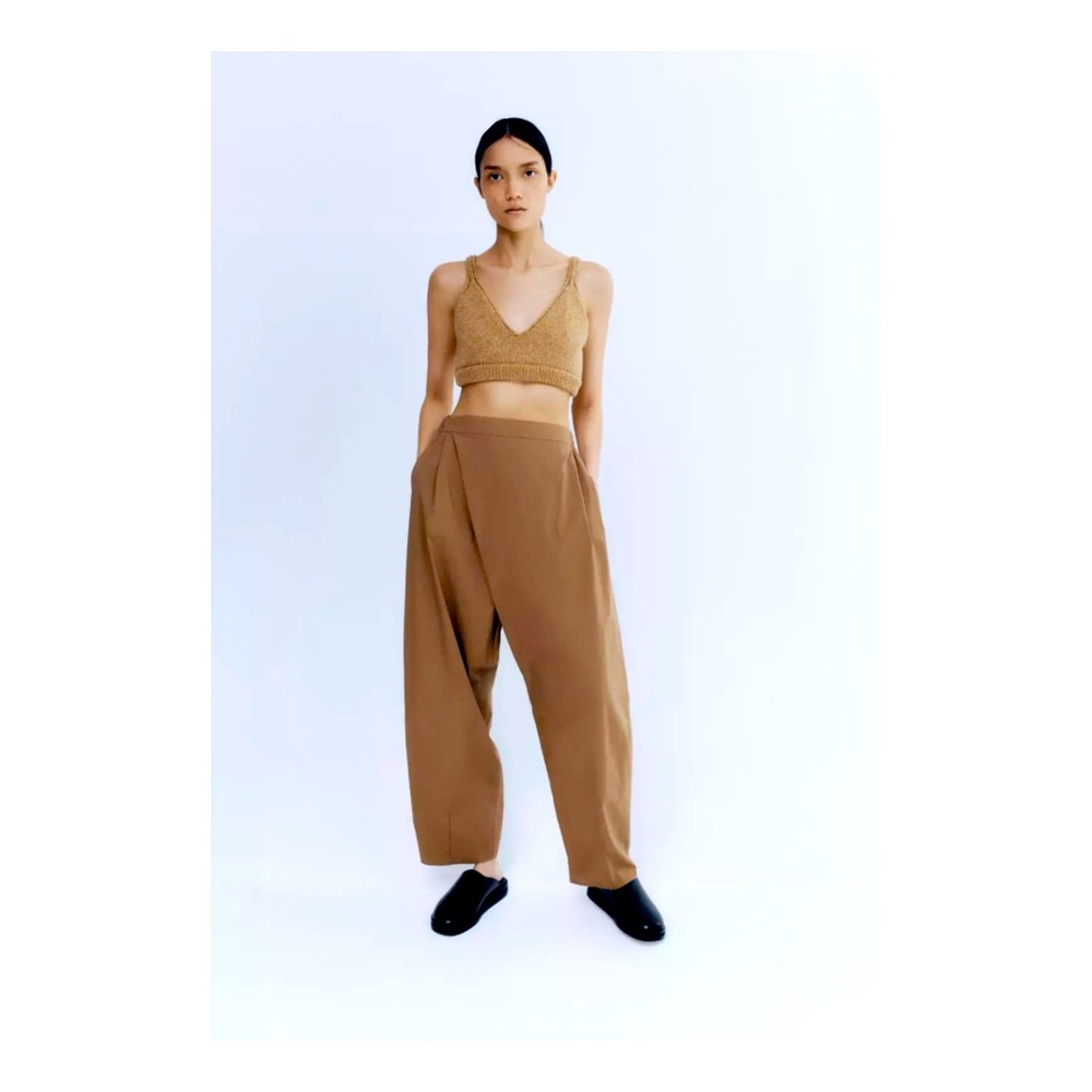 NWT Monica CORDERA Caramel Cotton Crossed Pants OS
